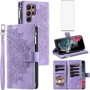 [Asuwish] Mobile Phone Case for Samsung Galaxy S23 Ultra 5G Case with Screen Protector Card Slot Foldable Leather Flowers Wallet Stand S23Ultra 23S S 23 23Ultra Mobile Phone Cases Protective Phone Case