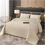 Coverlet Bedspread Set Queen King Size 3 Pieces Sewing Cotton Lightweight Soft Quilt Set Cozy Quilted Bedding Set for All Seasons(Beige,230x250cm+50x70cm x2)
