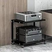 Rolling AV Media Stand, Mobile Media Console with 4 Wheels, Gaming Entertainment Center Rack with Storage Shelves, Stereo Audio Cabinet for Record Player/Game Console,Black 50 * 40 * 45cm