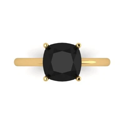 2.5Ct Cushion Cut Natural Onyx Solid 14K/18K Gold Solitaire Engagement Ring