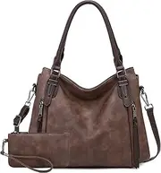 [Skyoung] Hobo Bags for Women Handbags Ladies Purse Boho Shoulder Bag Large Crossbody Purses Designer Vegan Leather Brown with Wallet