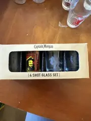 New- Captain Morgan - 4 Shot Glass Set - Drinks Rum Whiskey Bar