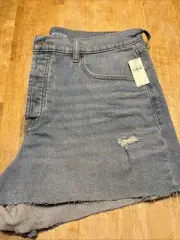 Old Navy Denim Shorts Sky Hi A Line High Rise Cut Off Distressed Womens Size 16