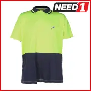 WS WORKWEAR Men's Hi-Vis Short Sleeves Polo Shirt | Lime | Navy