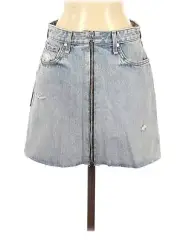 Rag & Bone Womens 26 Mandy Anna Skirt Cotton Zip Front Mini Blue Denim NWT $250