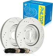 PHILTOP 31464+D815 Front Drilled and Slotted Disc Brake Rotor and Ceramic Brake Pad Set Kit For Altima 2007-2012, Altima 2013 (S COUPE MODELS ONLY), 6pcs