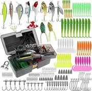 Freshwater Fishing Lures Set 210/289Pcs Bass Soft Fishing Lure Tackle Kit Including Crankbaits, Plastic Worms, Jig Hooks, Topwater Lures, Squid Jig Lures, Shrimp Bait, Octopus Soft Lures, Hook Safety Cover, Fishing Weights, Tackle Box and More Fishing Gear