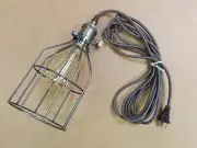 Vintage Brass Lampholder Socket Brown ROUND Cord w/ Plug Edison Light Bulb Cage
