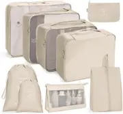 9Pcs Packing Cubes Travel Pouches Luggage Organizer Clothes Suitcase Storage Bag
