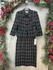 Le Suit Blazer Jacket Skirt Suit Set Size 8 Tweed Black White Plaid Work NEW