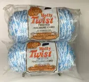 Vtg 2 Holly Twist Twisted Macrame Cord Blue and White 50 Yds Each 6mm