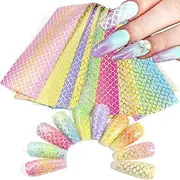Fish Scales Nail Art Foils Colorful Nail Foil Transfer Stickers Decals Holographic Laser Line Mermaid Nail Art Design for Women Girls Manicure Tips Decorations Bright Colors Nail Art Film (10 Sheets
