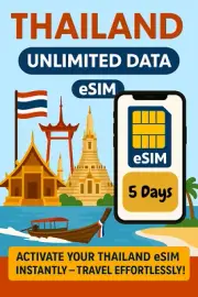 5 Days Best THAILAND Unlimited Data esim Data Travel e sim High-Speed 5G/4G