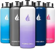 HYDRO CELL Stainless Steel Water Bottle with Straw & Wide Mouth Lids (40oz, 32oz, 22oz, 18oz) - Keeps Liquids Perfectly Hot or Cold with Double Wall Vacuum Insulated Sweat Proof Sport Design