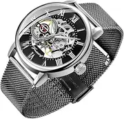 [Dentily] Men's Skeleton Watch Classic Roman Numeral Steampunk Mechanical Watch Hand-Wind Mens Watches