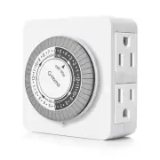 24-Hour Mechanical Timer Outlet with 2 Grounded Outlets - For Lamps, Holiday ...