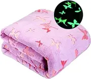 Glow in The Dark Blanket Butterfly Gifts for Kids Girls Birthday Christmas Bedroom Bed Room Decor Soft Cozy Fluffy Plush Fleece Premium Luminous Throw Fun Cool for Teen Toddler 50"x60"