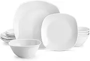 [MALACASA] Plates and Bowls Set, 12 Pieces Porcelain Dinnerware Sets, Gray White Dishes Set for 4, Chip and Scratch Resistant Square Dishware Sets, Series ELISA