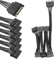 HSZJsto SATA Power Splitter Cable 6 Way, 15Pin SATA Male to 5 Female Power Extension Hard Drive Cable for HDD, SDD, Optical Drives, 21.5CM