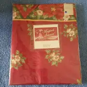 Red & White Tablecloth Fabric 52" X 52" Square Red Poinsett Magical Season