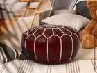 Moroccan Leather Ottoman Pouf Genuine 24''Footstool Pouffe Boho Unstuffed