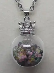 Tourmaline Crystal Sphere Wish Bottle Necklace 18"