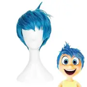 Rhafayre Inside Out Joy Wig Short Blue Wig Girls Joy Cosplay Wig Joy Costume Wig for Kids Joy Blue Synthetic Hair for Halloween Party