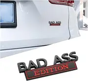 Car Bad Ass Edition Emblem, 3D Fender Badge Decal Car Sticker with 3M Adhesive, Auto Accessories for Tailgate Front Grille Hood Trunk (Black/Red)