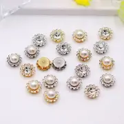 25 Metal Bling Crystal Rhinestone Pearl Flatback Button 16mm Sew on Bead Weddin