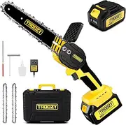 Mini Chainsaw Cordless 6 Inch, Brushless Electric Handheld Chain Saw with 3.0Ah Battery Lasts 100Mins, Lightweight with Security Lock [Senior Friendly], Sharp for Trimming Pruning(Upgrade Version)