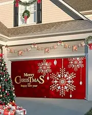 Singingin Christmas Garage Door Banner Cover 7 x 8 ft, Merry Christmas Ornate Snowflakes Christmas Garage Door Decorations Holiday Christmas Backdrop Decor for Winter New Year Xmas Party