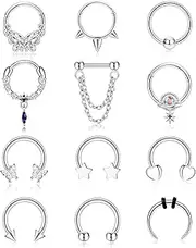 [Sanfenly] 16G Septum Ring for Women Dangle Septum Jewelry Hinged Nose Rings Surgical Steel Star Heart Horseshoe Daith Tragus Helix Cartilage Hoop Earrings Septum Piercing Jewerly