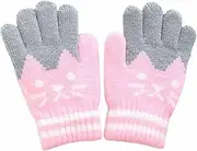 [Dinghaole] Winter Warm Knitted Soft Gloves,magic gloves kids,Cute Cat Thermal Full Fingers Stretch Gloves,pink gloves,Stretchy Warm Gloves for Boys and Girls,Outdoor School Costume Daily Wearing,