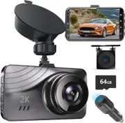 Dash Cam Front and Rear, 2K+1080P FHD Dual Dash Camera for Cars, Aluminum Alloy,