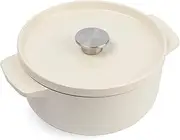 [KitchenAid] Cast Iron Round Casserole with Lid, 3.3 Liter Capacity, Almond Cream