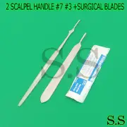 2 STAINLESS STEEL SCALPEL KNIFE HANDLE #7 #3 + 5 SURGICAL STERILE BLADES #11