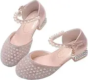 [SYUKEKEYA] Girls Dress Shoes Mary Jane Sparkly Ballet Flats for Kids Pearl Chain Princess Shoes for Dress-Up Party 5533