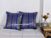 Indian Pillow Cover Patchwork Brocade Silk Blue Cushion Pillowcase Throw 16"