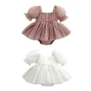 2024 Bubble Sleeve Wrap Butt Dress Baby Girls Big Bowknot Skirt Breathable