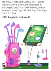 QDRAGON Kids Golf Clubs, 2 in 1 Toddler Set with 8 Balls/Cornhole Board #735