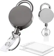 2 Pack Heavy Duty Retractable Badge Holder Reel, Belt Clip Key Ring and Waterproof Vertical Clear Id Card Holder for Name Card Keychain Metal Casing