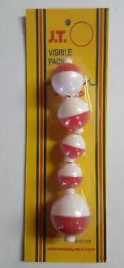 PACK OF 5 ASSORTED RED AND WHITE BOBBER FLOATS ROUND PLASTIC FROM JEROS TACKLE