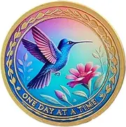 Hummingbird Flower One Day at A Time Medallion Serenity Prayer Chip