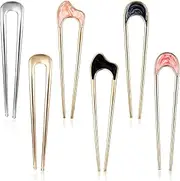 Nogeqi Pack of 6 Metal Hair Pins, Large, French Twist Hair Pins, French Hairpin, U Shaped Hairpin Hair Fork, Updo for Women, Girls, Hair Accessories