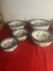 Temptations Mixing Bowls Old World Blue Nesting Handled Set of 5 NIB