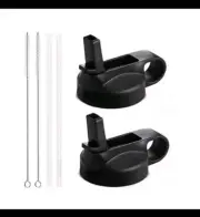 Replacement Lids Fits Wide Mouth Hydro Flasks With Cleaning Brush & Straws Black