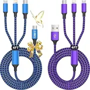 Firsting 3-in-1 Braided USB Charging Cable, 1.2m, Black Purple + Black Blue