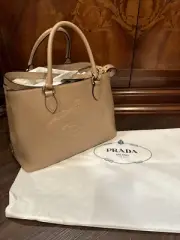 NEW Prada Borsa A Mano Cameo Leather Embossed Handbag Tote Purse Gold Hardware