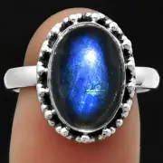 Blue Fire Labradorite - Madagascar 925 Sterling Silver Ring s.8.5 Jewelry R-1096