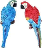 2 Pieces Fake Parrot Decor Artificial Parrot Decoration 12.5" Lifelike Large Resin Parrots Macaw Realistic Tropical Bird Statue for (Red Right Blue Left)